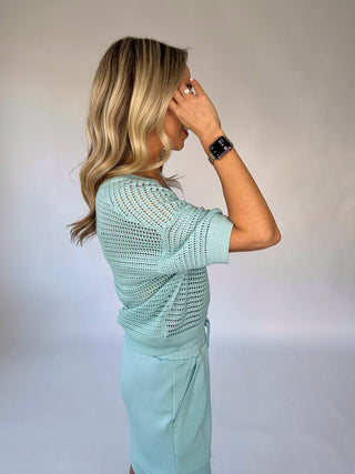 VARLEY Callie Knit Top - Porcelain Blue