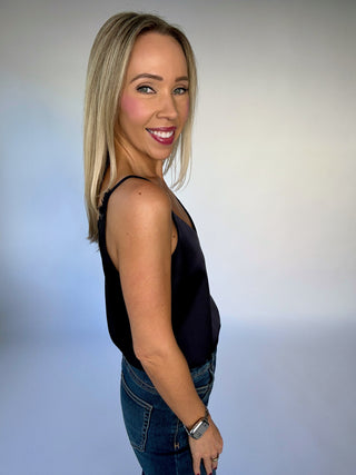 Love Story Lace Trim Reversible Top - Navy