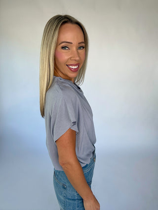 Gathered In Grace Top - Dusty Blue
