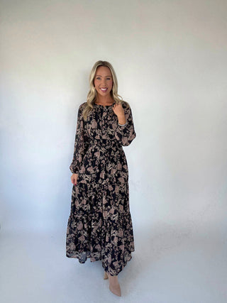 Moonlit Bloom Maxi Dress - Black