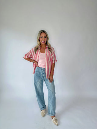 Villa Drawstring Barrel Leg Jeans
