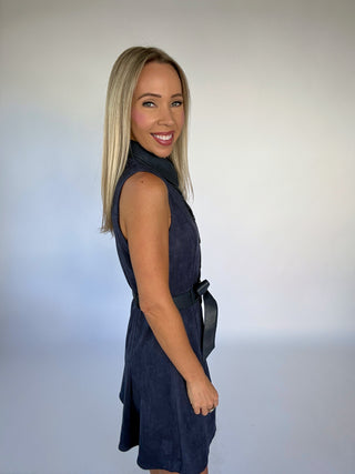 Talked Me Into It Belted Mini Dress - Navy