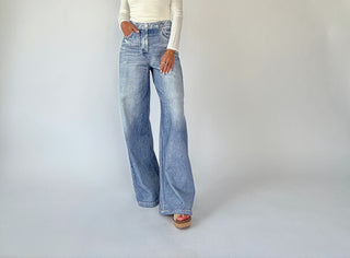 Life On The Edge Sweatpant Jeans - Denim Blue
