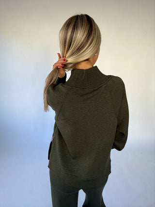 VARLEY Macie Zip Hem Sweat - Olive Marl