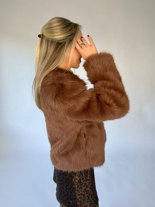 The Socialite Faux Fur Coat - Brown