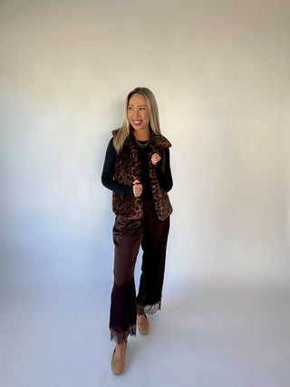 Champagne Plans Satin & Lace Pants - Brown