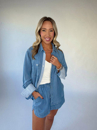 Softly Structured Tencel Top - Chambray Blue