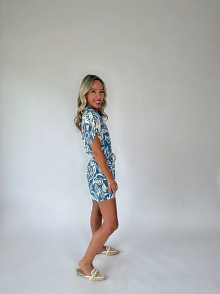 Sunset In Santorini Romper - Blue/Ivory