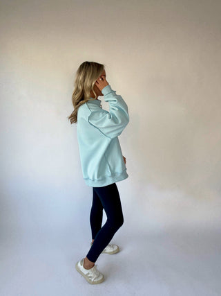 Cozy Hour Mock Neck Sweatshirt - Light Blue