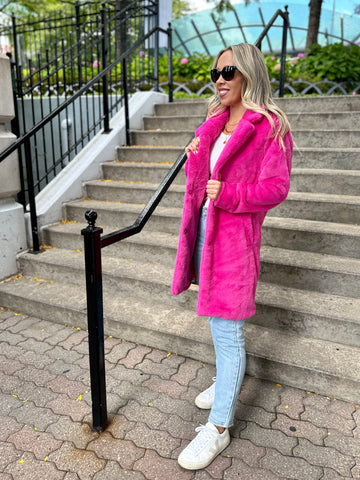 The Elle Faux Fur Coat - Hot Pink