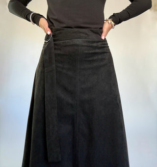 The Belted Statement Suede Skirt - Black