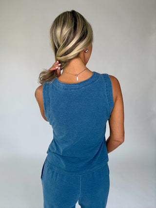 Flatter Me Button Down V-Neck Tank - Dark Denim
