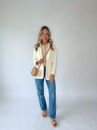 She Means Business Blazer - Ecru