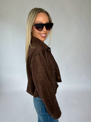 Let's Be Honest Suede Jacket - Dark Brown