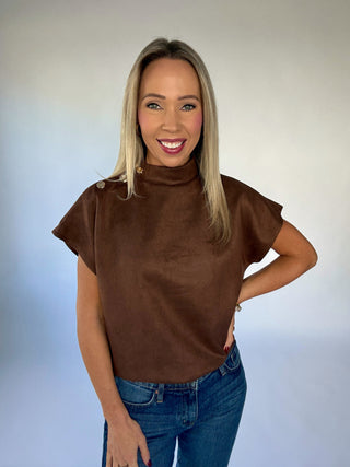 Thinking of You Faux Suede Top - Brown
