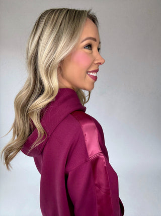 Satin Serenity Hooded Sweatshirt - Wine Berry