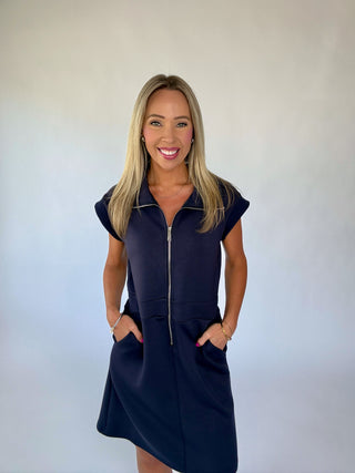 Ready For Anything Front Zip Mini Dress - Navy