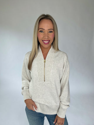VARLEY Sally Half Zip Sweat - Ivory Marl