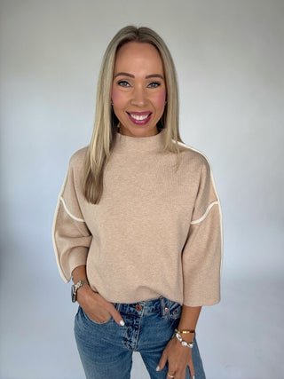 Goes Without Saying Mock Neck Top - Sand