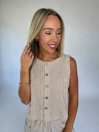 Perfectly Aligned Striped Tank - Mocha