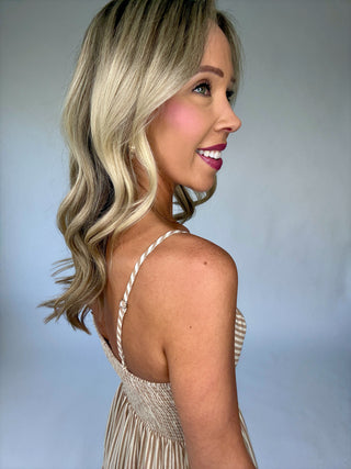 Leading Lady Striped Midi Dress - Taupe