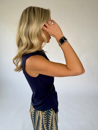Refined Touch Sleeveless Top - Navy