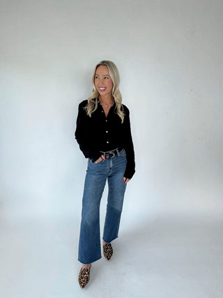 Dream Chaser Button Up Top in Black Casual Image