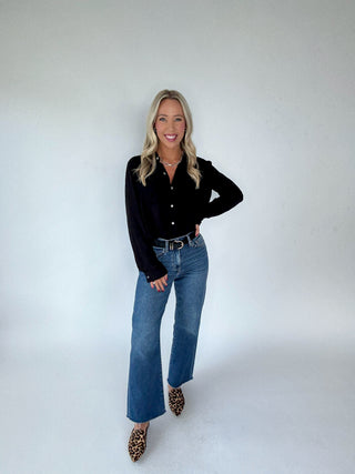 Dream Chaser Button Up Top in Black Front Full Length Image