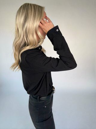 Dream Chaser Button Up Top in Black Hand Up Image