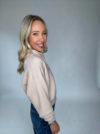 Dreamcatcher Half-Zip Sweater Side Smiling Image