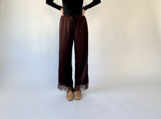Champagne Plans Satin & Lace Pants - Brown