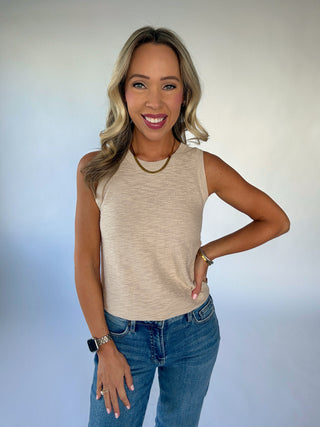 Basic Is Best Sleeveless Knit Top - Light Beige