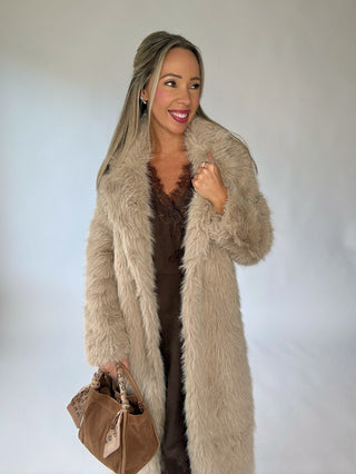 First Class Faux Fur Coat - Taupe
