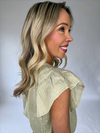 Easy To Adore Embroidered Top - Light Olive