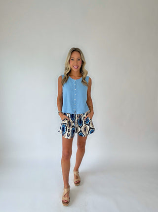 Poetic Charm Button Up Top - Dusty Blue