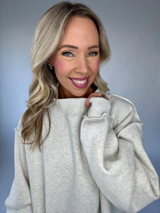 Cozy Hour Mock Neck Sweatshirt - Ash Grey