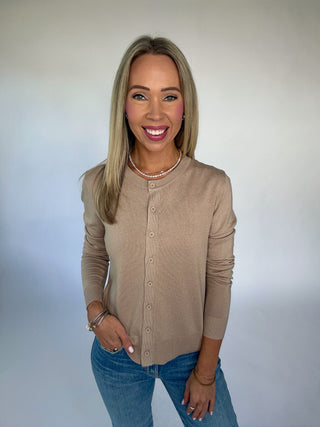 Cross Your Mind Crewneck Cardigan - Tan