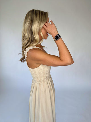 Take Me Away Smocked Midi Dress - Natural