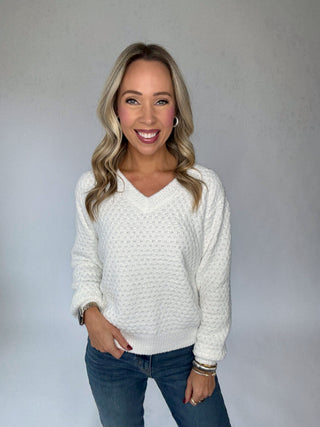 Café Comfort V-Neck Sweater - White