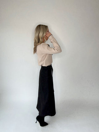 The Belted Statement Suede Skirt - Black