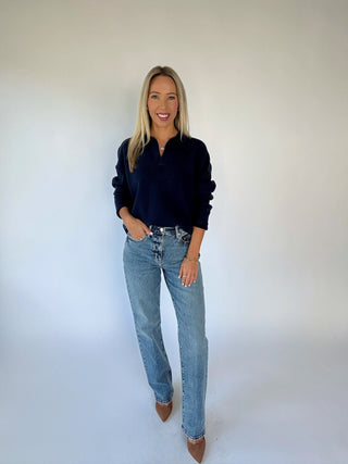 Easy Does It Collared Sweater - Navy