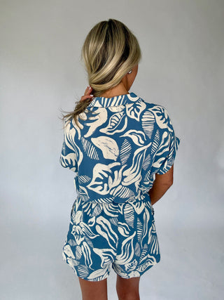 Sunset In Santorini Romper - Blue/Ivory