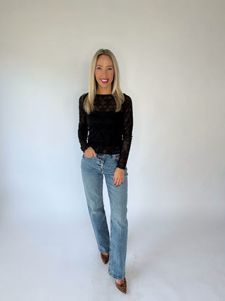 Softly Sophisticated Floral Mesh Top - Black