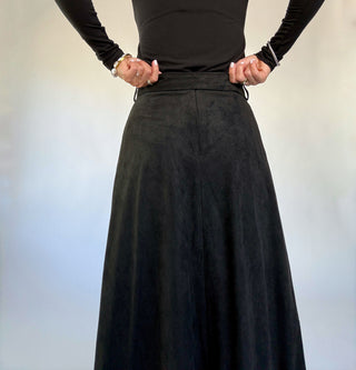 The Belted Statement Suede Skirt - Black