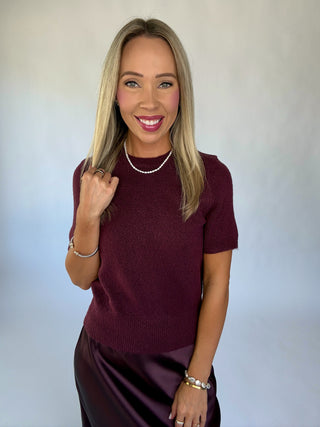 The Classic Moment Short Sleeve Sweater - Dark Cherry