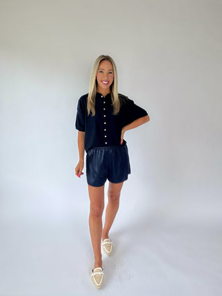 Simple And Sweet Short Sleeve Cardigan - Navy Blue
