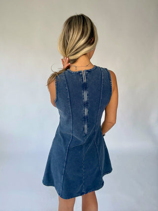 Sounds Like Fun Sleeveless Dress - Denim Blue