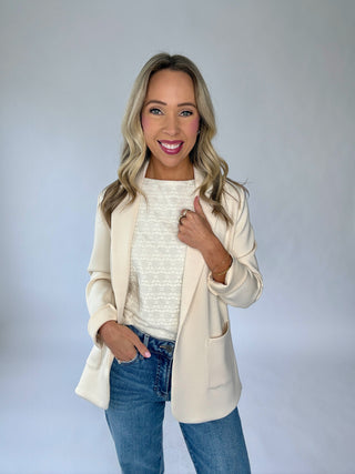 She Means Business Blazer - Ecru