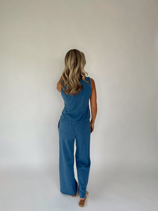Flatter Me Button Down V-Neck Tank - Dark Denim