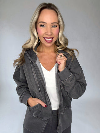 Cool Nights Zip Up Hoodie - Washed Black